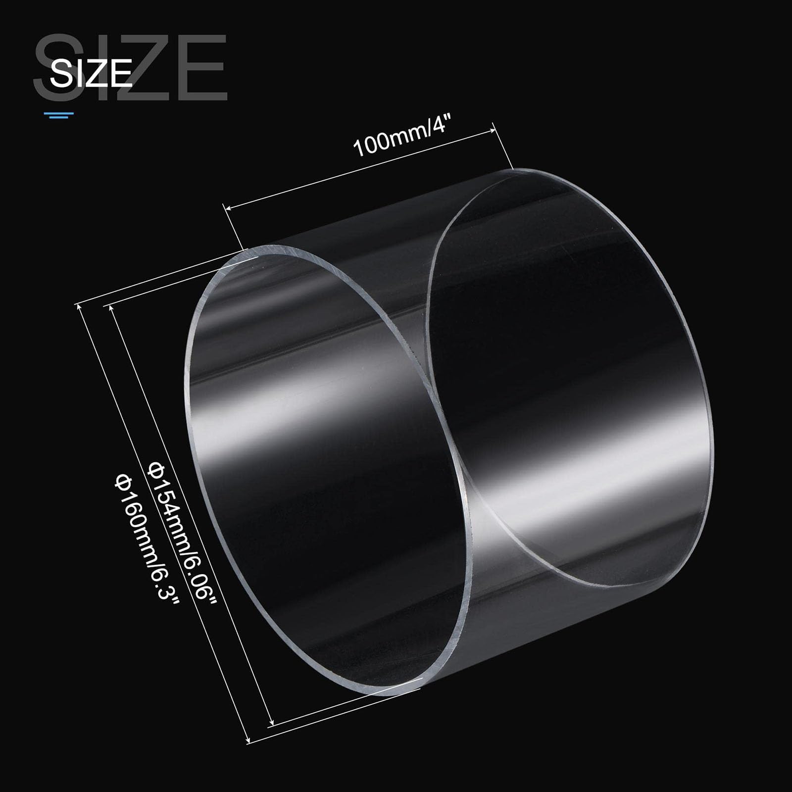 TOP-VIGOR Tubo acrílico rígido transparente 160 mm OD 154 mm ID 100 mm redondo para acuario refrigeración iluminación