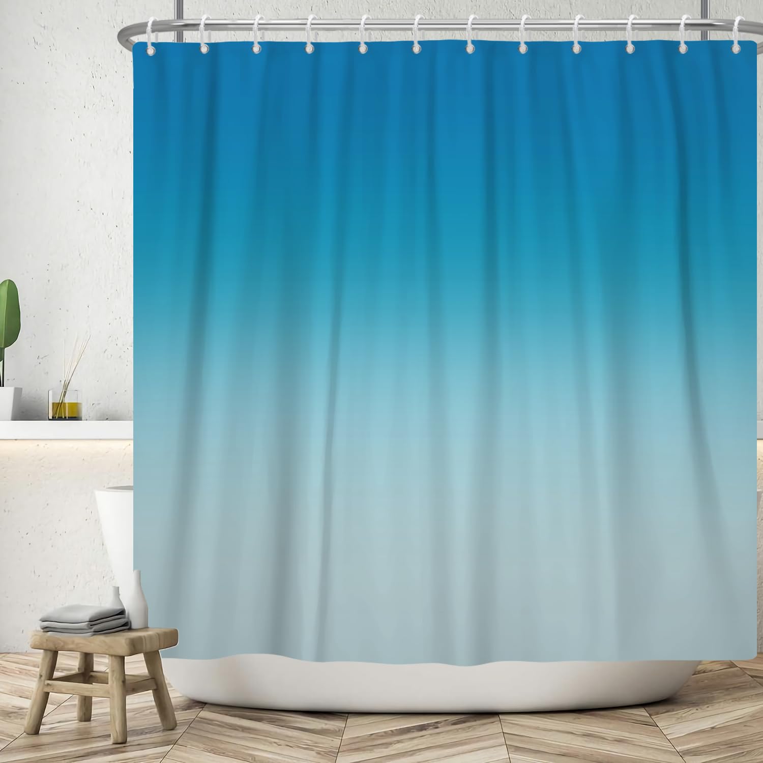 ASDCXZ Blue Shower Curtain 180x240 cm, Modern Simplicity Blue Light Blue Gradient Splicing Bath Washable Shower Curtains Polyester Textile Waterproof Bath Curtain for Bathtub with 12 Hooks — image 1