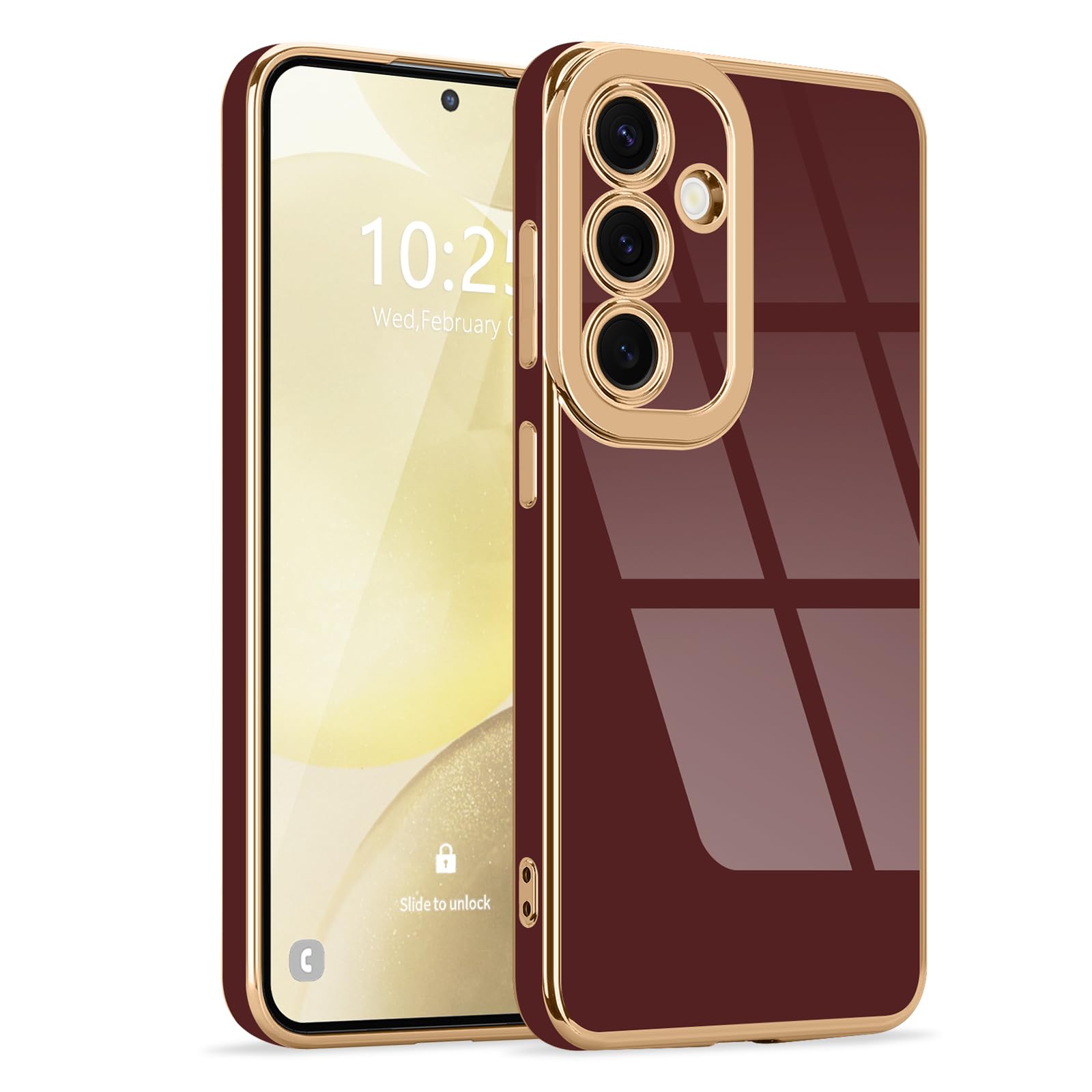 Lafunda for Samsung Galaxy S25 Case Cute, Luxury Gold Edge Plating Case for Women Girls Bling Silicone Shockproof Camera Protection Soft TPU Bumper