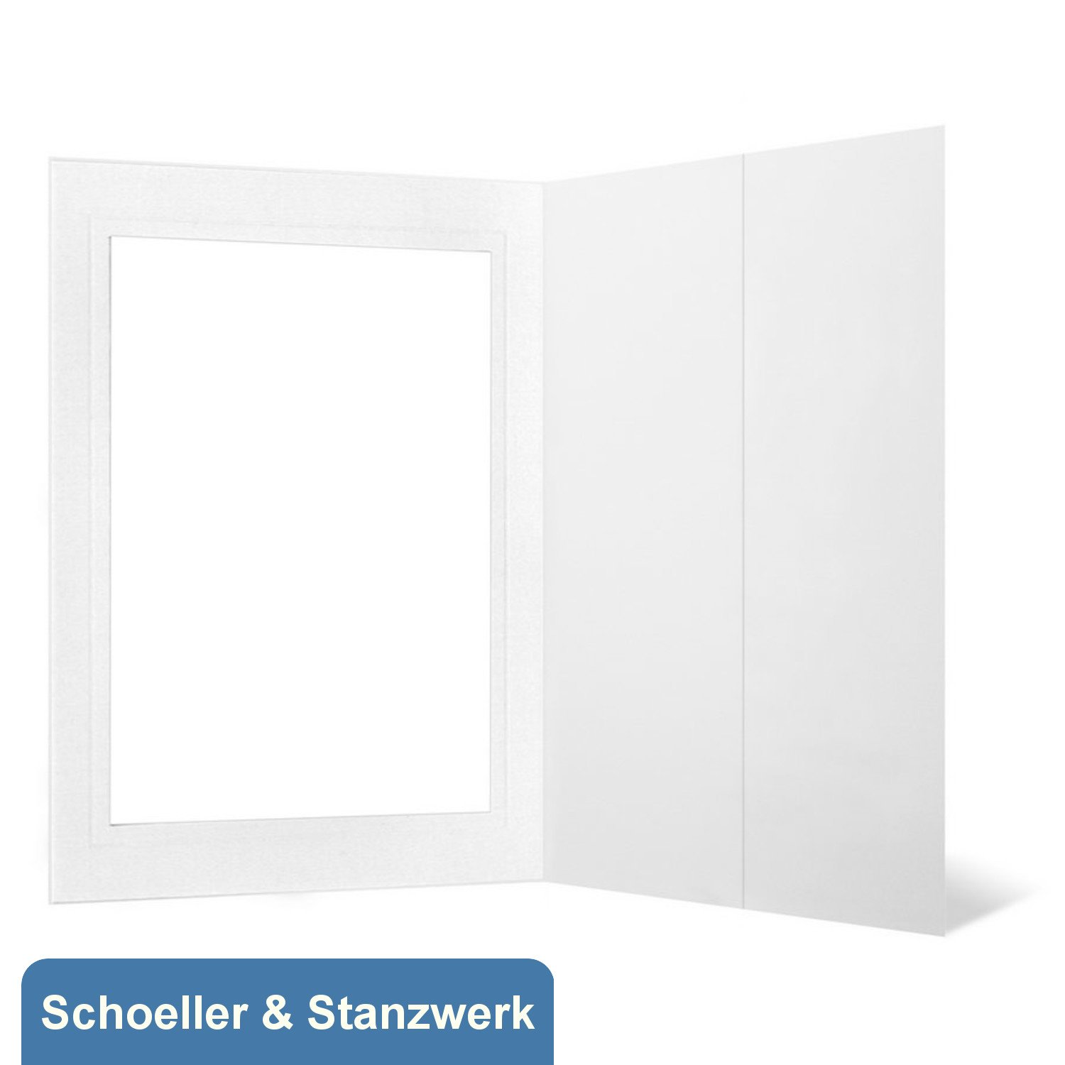 Schoeller & Stanzwerk© - 25 Stück Portraitmappen mit Passepartout für 20x30 cm Fotos - mit Bildertasche - weiß - mit Blindprägung