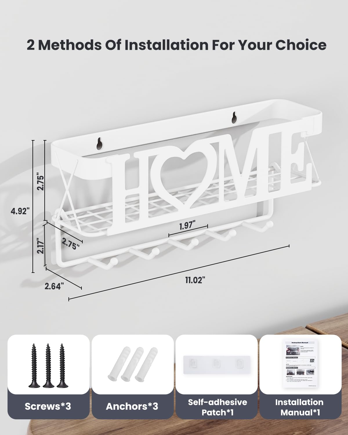 OHOBABY Wall Key Holder With Mail Basket - 5 Hooks, 'HOME' Sign, Matte Black, Easy Mount - View #11