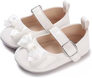 MASOCIO Baby First Walking Shoes Crawling Shoes Girls Toddler Non-Slip Leather Slippers Baby Shoes 3-18 Months 12-18 Monate White 2