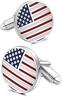 Mr.Van Patriotic American Flag Cufflinks for Men - 16mm Enamel Rhodium-Plated Brass, Hypoallergenic, Velvet Pouch Gift