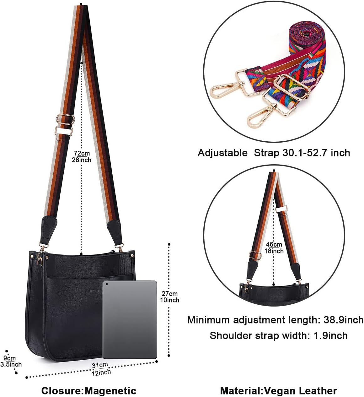 Crossbody Bag Women Vegan Leather Hobo Handbag Trendy Crossbody Shoulder Bag Purses For Women with 2 Adjustable Strap