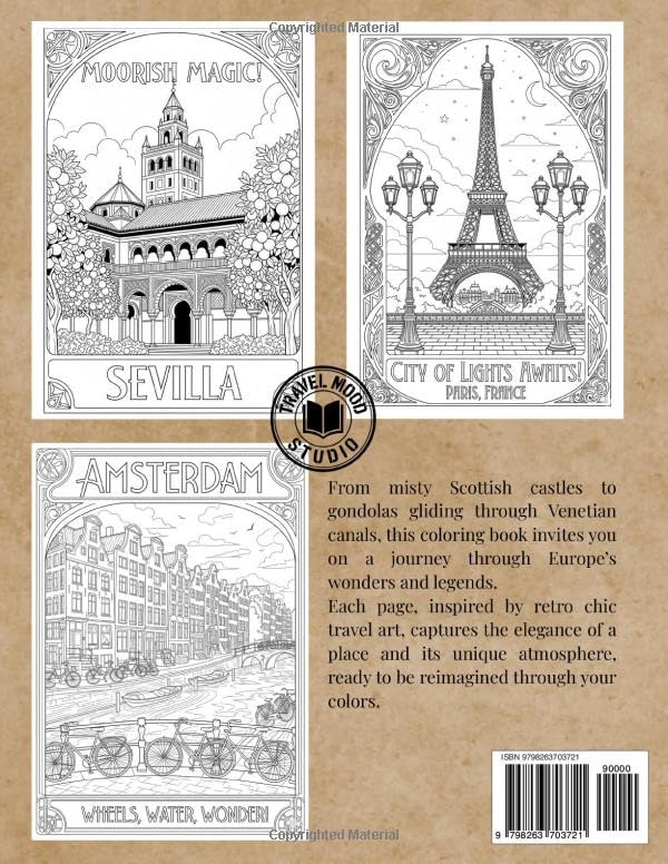 Color Europe in Vintage Travel Art: A stylish coloring tour of Europe’s iconic wonders (Travel, Journeys & Escapes) image 3