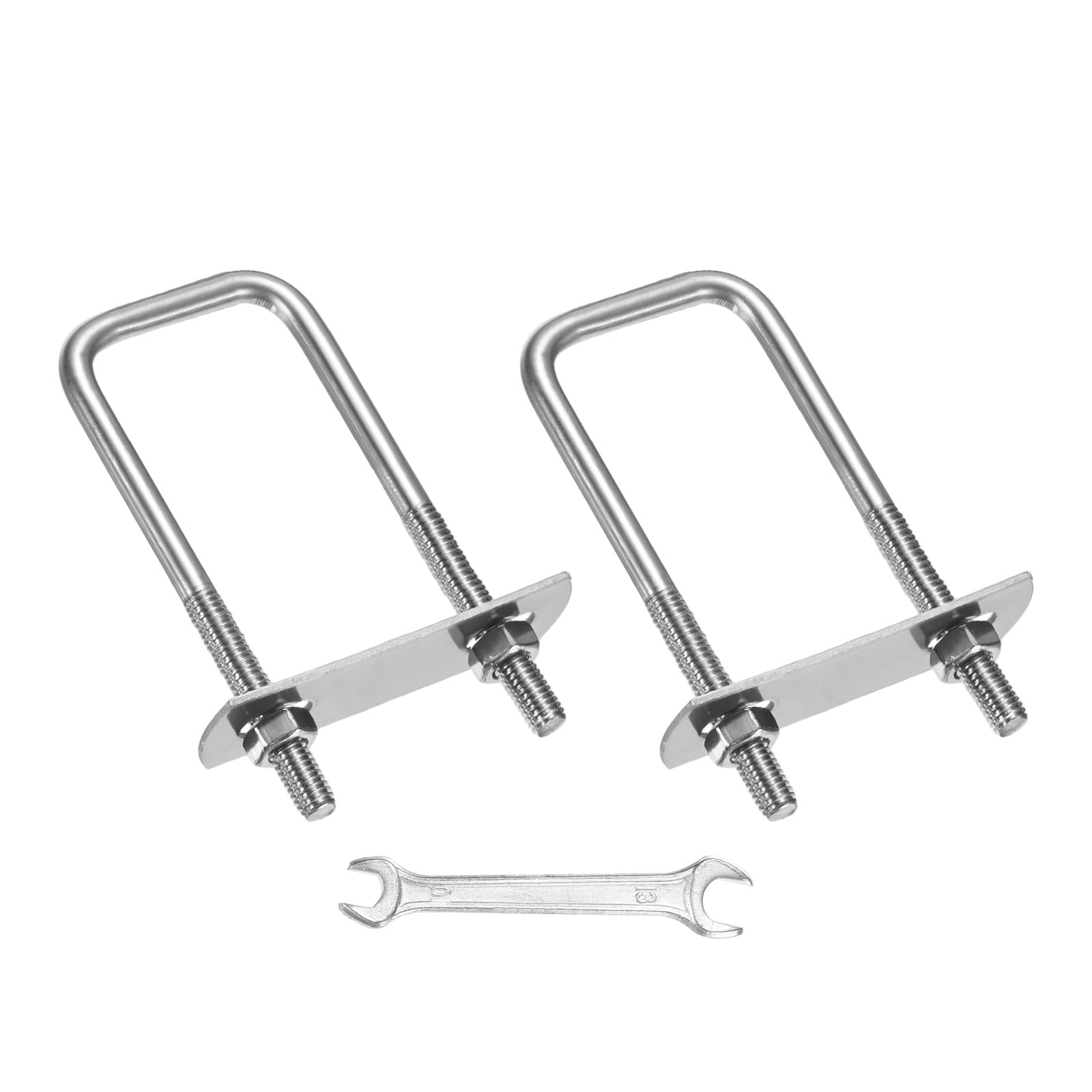M METERXITY Square U-Bolts Kit (M8x25x75mm, Silver) 2Set Square U Shaped Bolts 304 Stainless Steel with Frame Plates & Nuts & Washers & Wrench, Apply to Ski/Board/Sailboat/Trailer