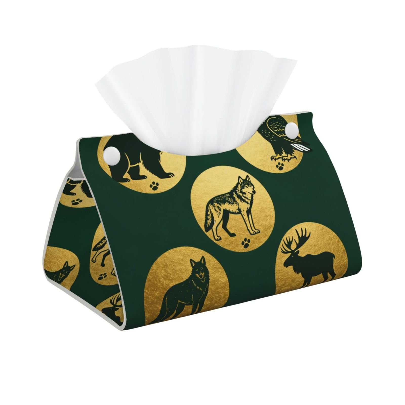 Animal silhouettes Long Leather Tissue Box Cover-Waterproof PU Leather Tissue Holder for Bathroom, Decorative Rectangular Tissue Case