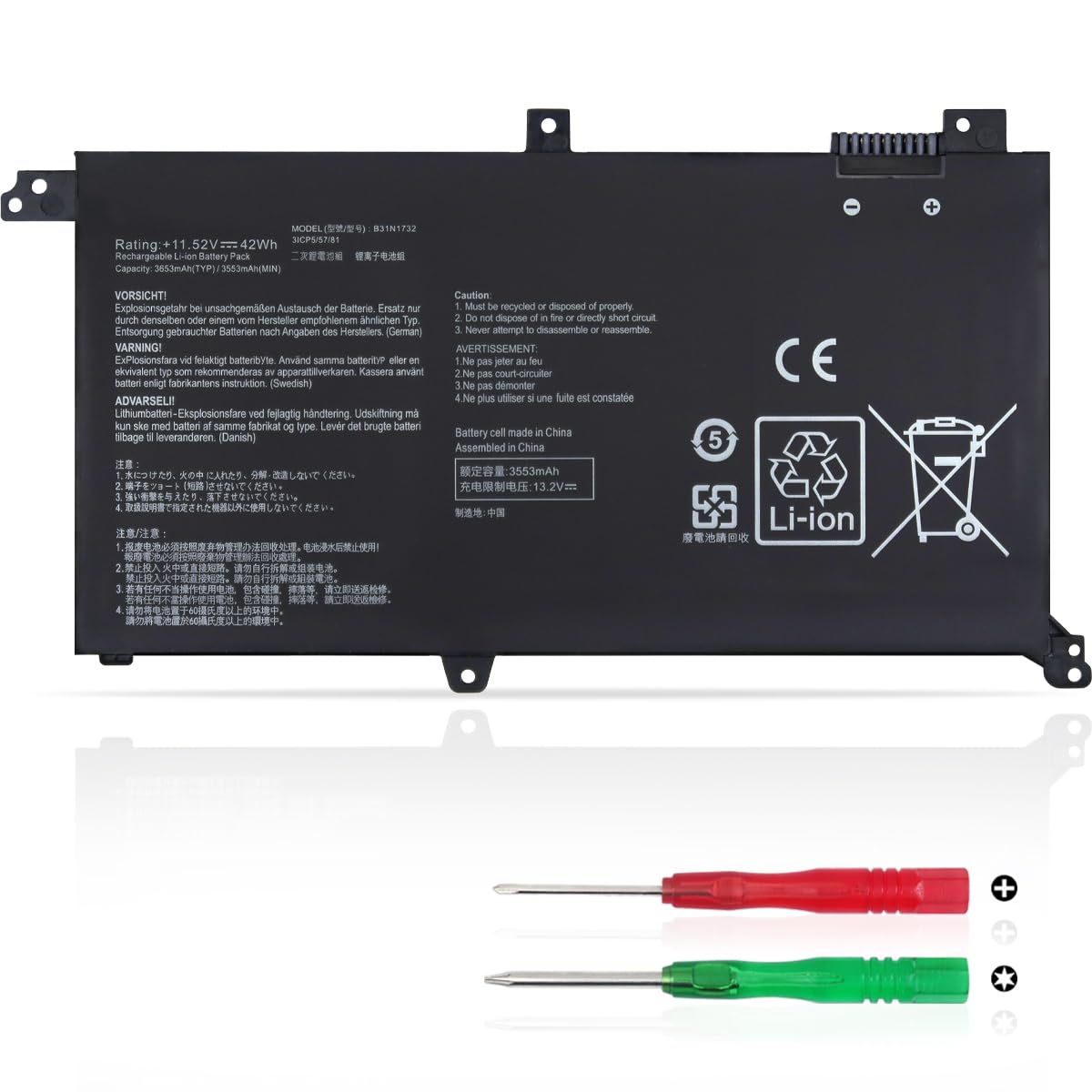 B31N1732 B31N1732-1 Batterie pour ASUS VivoBook FX571GT FX571LI X571G X571GT X571L X571LH K571G F571G F571GT S430U A571G X430UA RX571LH NX571LH S430F X430U X430FA K430F S571GT K571GT 42Wh