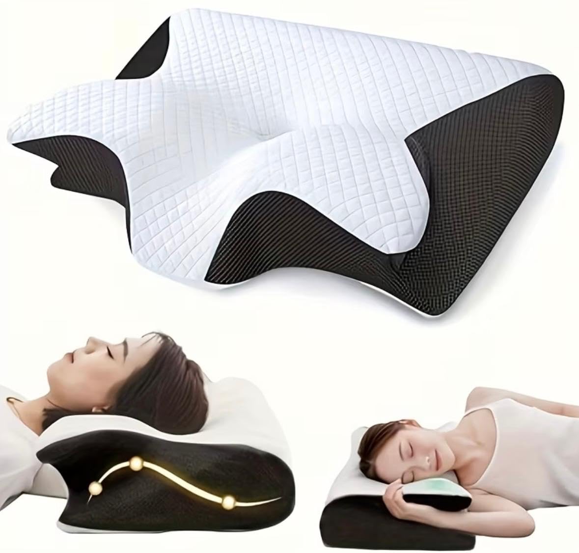 Curosleep Kissen, Ergonomisches Memory Foam Kissen für Seitenschläfer & Rückenschläfer gegen Nackenschmerzen, Orthopädisches Nackenkissen Atmungsaktives Schlafkissen mit Waschbarem Bezug (Schwarz)