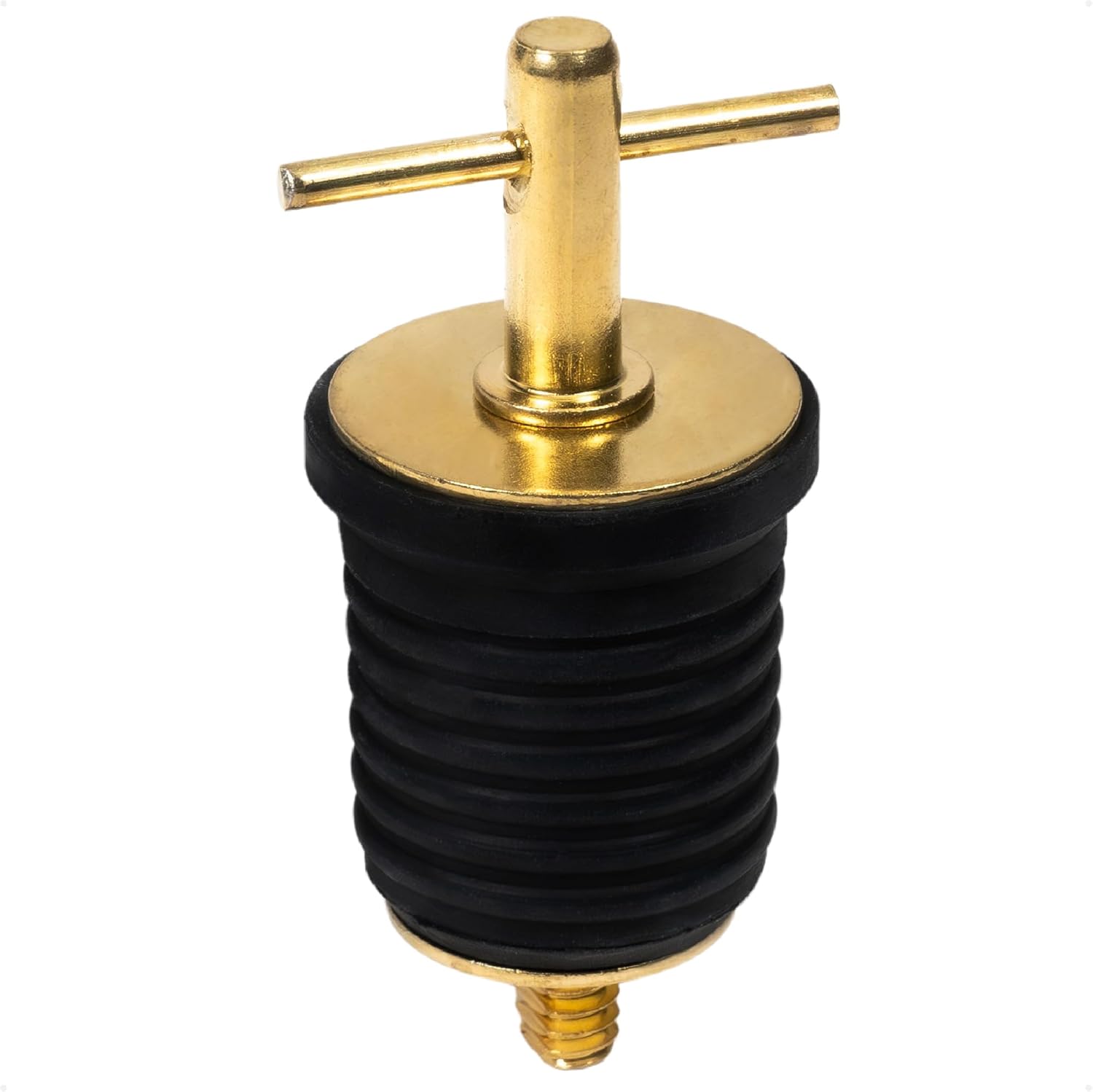 Five Oceans T-Handle Twist Boat Drain Plug, 1-Inch, Brass, Black - FO2882
