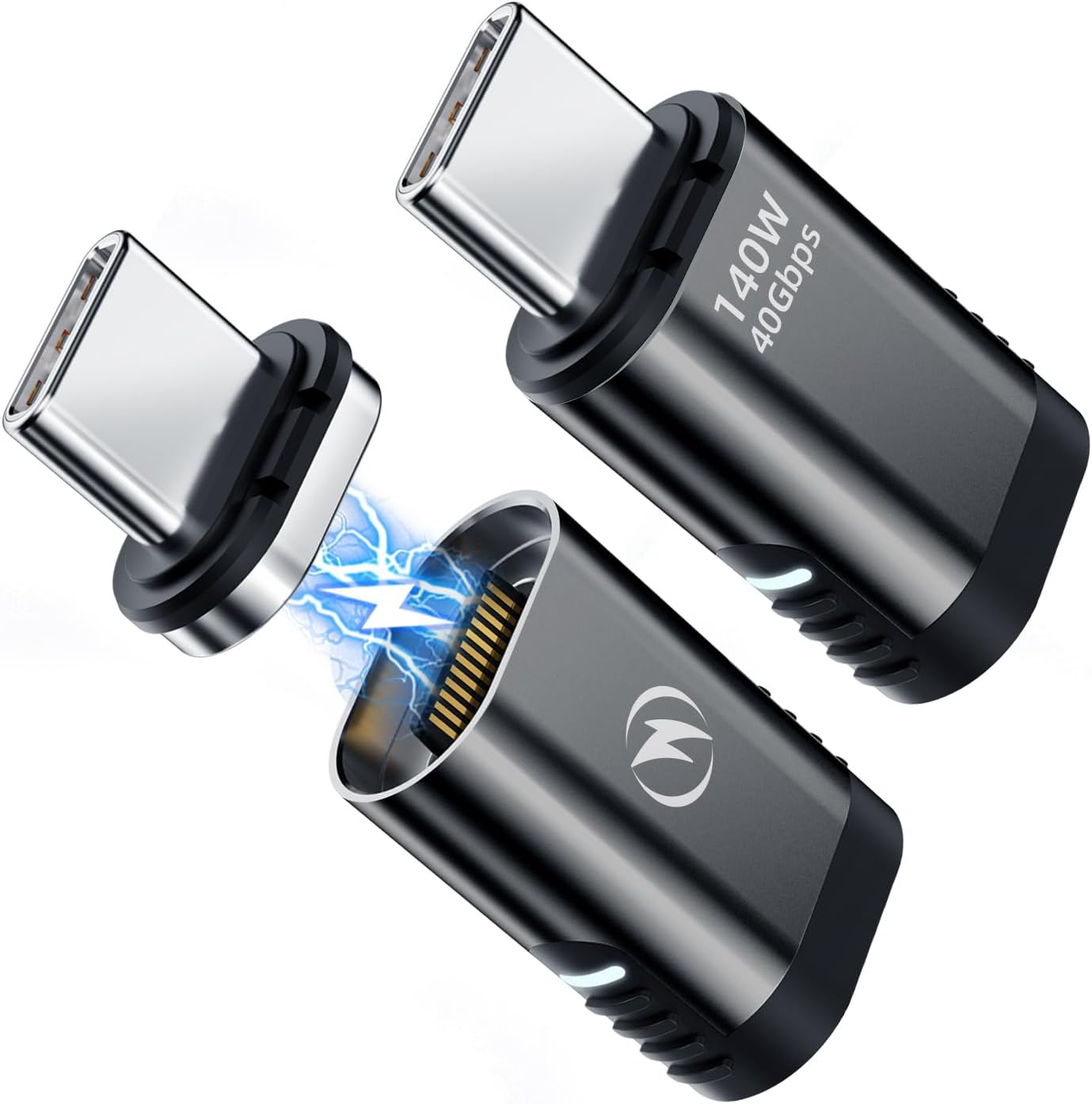 USB C Magnetic Adapter, 2 Pack, 24 Pin Straight with PD 140w Charge USBC 4 40Gbps Data Transfer 8K 60Hz Video for Thunderbolt 3/4, MacBook Pro/Air and More Type C Devices