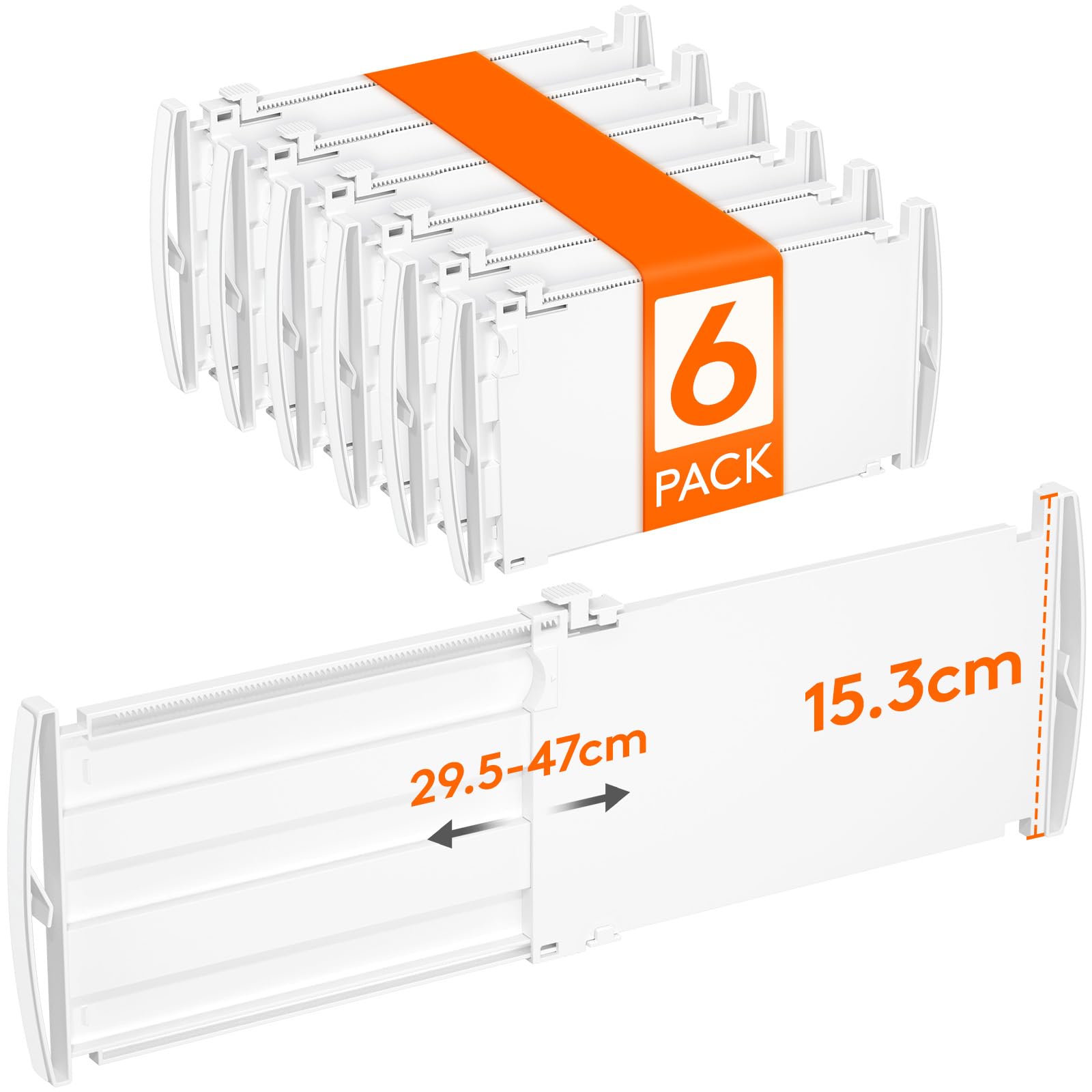 Lifewit 6 Pack 6" High Drawer Dividers 30-47cm/11.5-18.5" Adjustable Drawer Dividers for Clothes, Expandable Kitchen Drawer Dividers Organisers, Drawers Separators for Bathroom/Bedroom/Office White