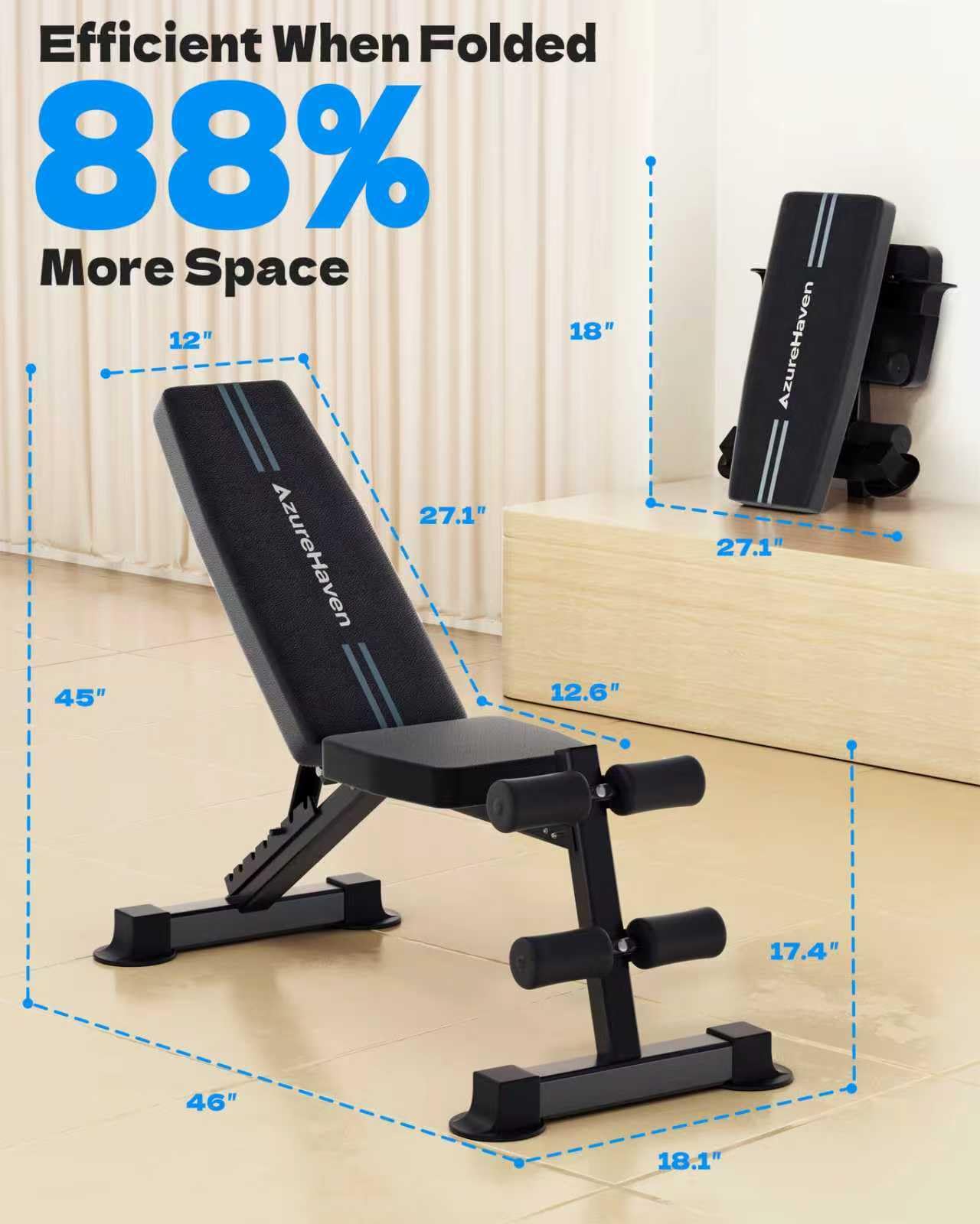 Banco de pesas plegable ajustable, multifunción, banco inclinado para entrenamiento de cuerpo entero, banco de fitness 7 en 1 para casa o en el gimnasio, capacidad de peso de 360 kg