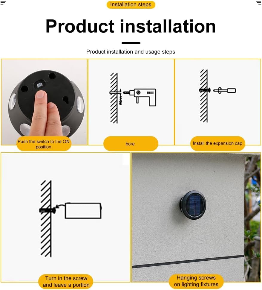 Image of Solar Lights, Ambiance Lights,wall Light, Decorative Light Downlights Dusk to Dawn Solar Wall Light Outdoor IP65 Waterproof for Backyard Walls, Hotels, Staircases,Park Floors (Warm-6LED-2Packs)