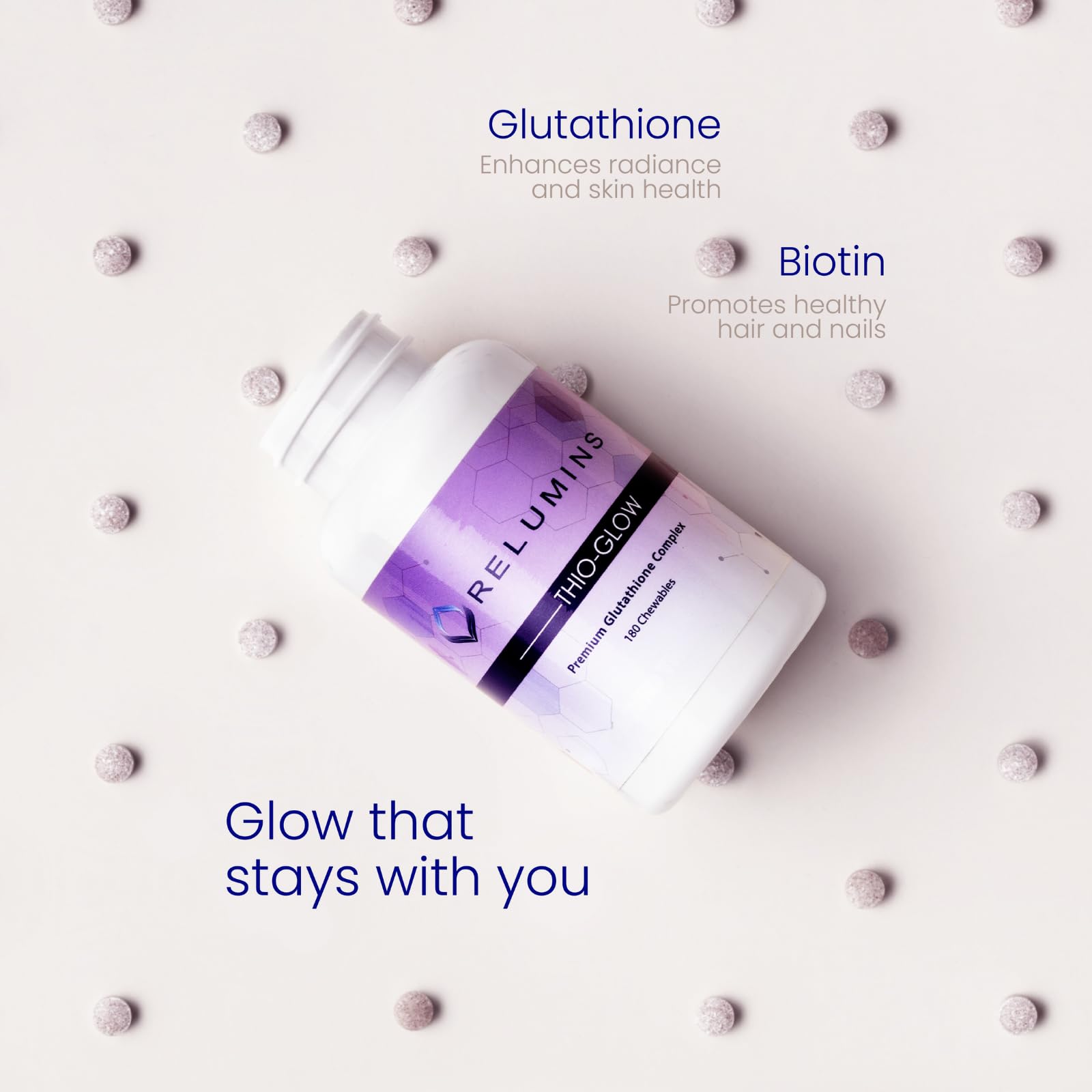 Relumins Labs Thio-Glow Chewable Sublingual Glutathione Complex with Biotin, VIT C & E, Plus Grapeseed Polyphemols for a New Year, New You – 330mg Gluta Per Serving – 4X More Effective Than Liposomal