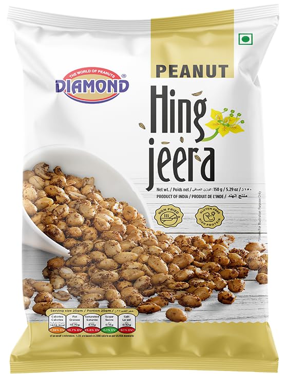 Image of Diamond Sing - Hing Jeera Peanuts, 150 Gms | No Husk Flavoured Mungfali | Non Fried Singdana | Gluten Free - High Protein Nuts | Nitrogen Pack (Pack of 5)
