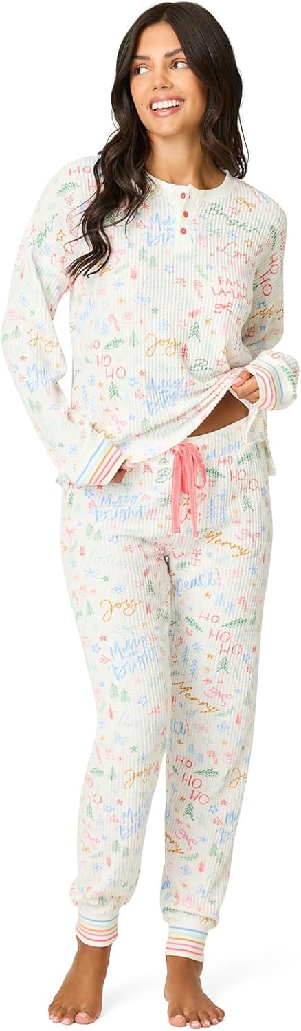 PJ Salvage womens Ski Jammie Classics Thermal Long-sleeve Top and Pajama Pant 2-piece Set