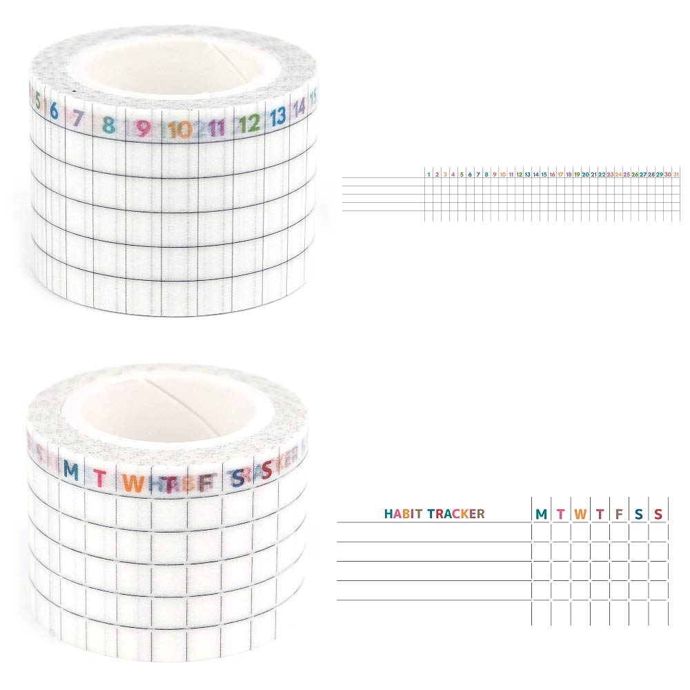 LAOMIS Japanese Writable Washi Tapes/Set of 2 / Habit Tracker / 30mm x 10m / 47 Months & 110 Weeks