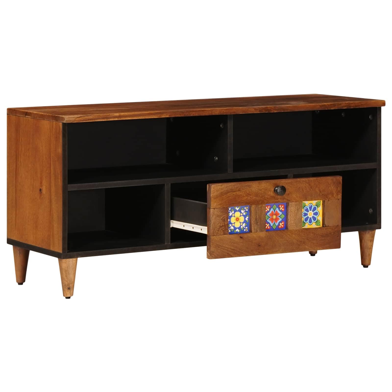 Mueble TV de madera de mango con cajones 100 x 33 x 46 cm
