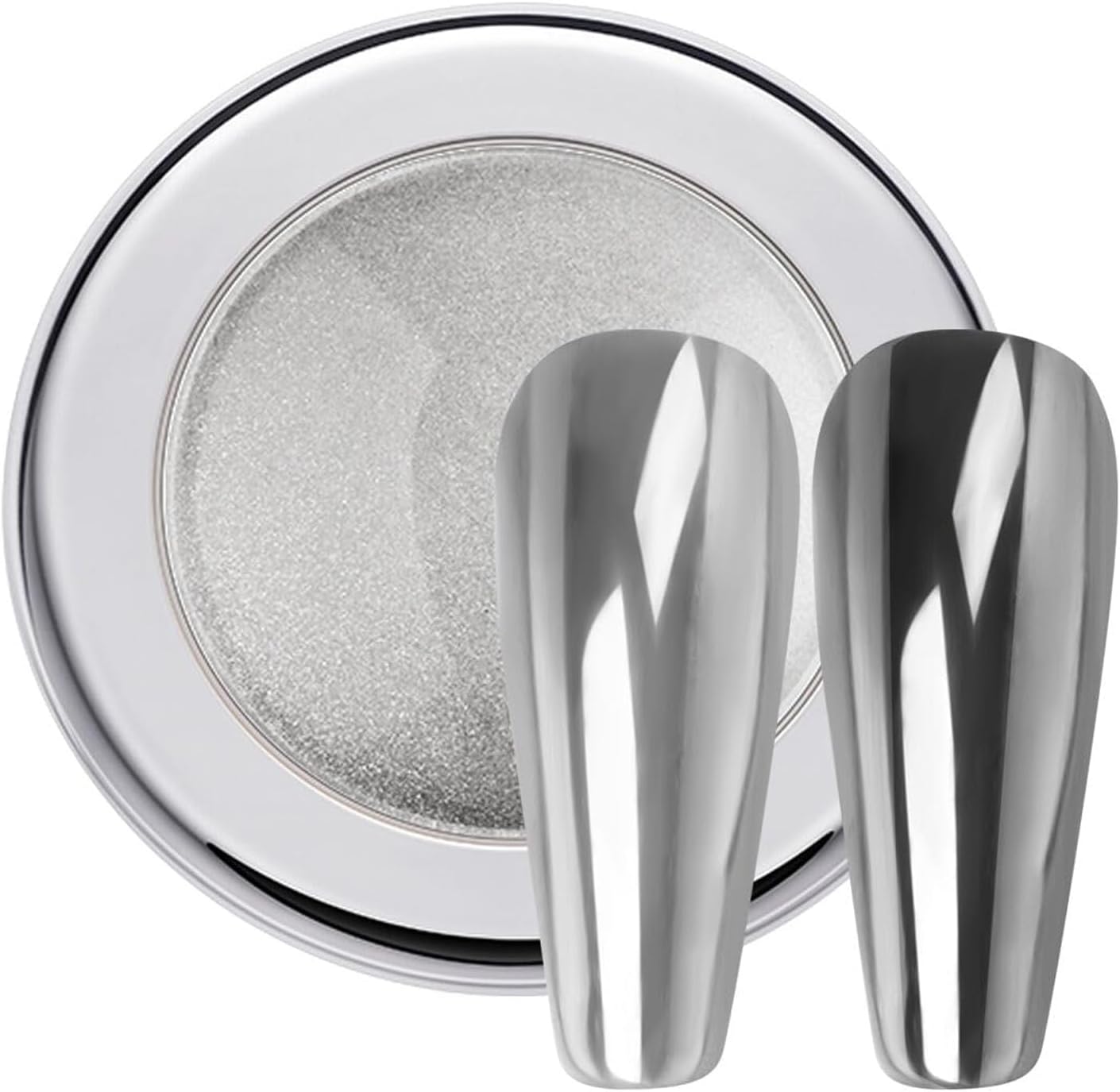 PrettyDiva Chrome Nail Powder - Silver Mirror Effect, Highlight Metallic Chrome Powder for Nail Art