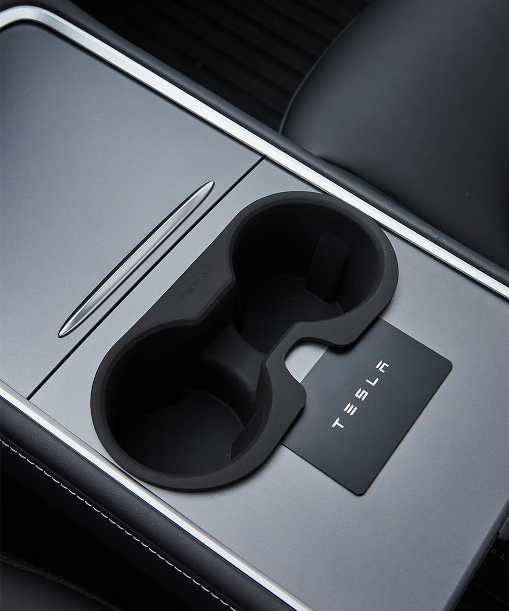 Tesla Center Console Cup Holder for Tesla Model 3 / Model Y - Silicone (Black)
