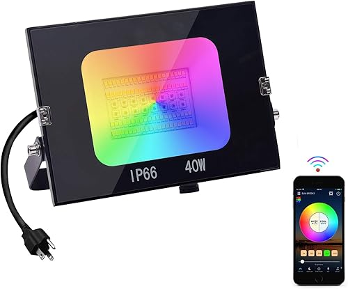 Miniatura 1 de SZGMJIA Luz de inundación LED equivalente a 400 W RGB que cambia de color, reflector inteligente para exteriores RGBW 2700K blanco cálido y 16