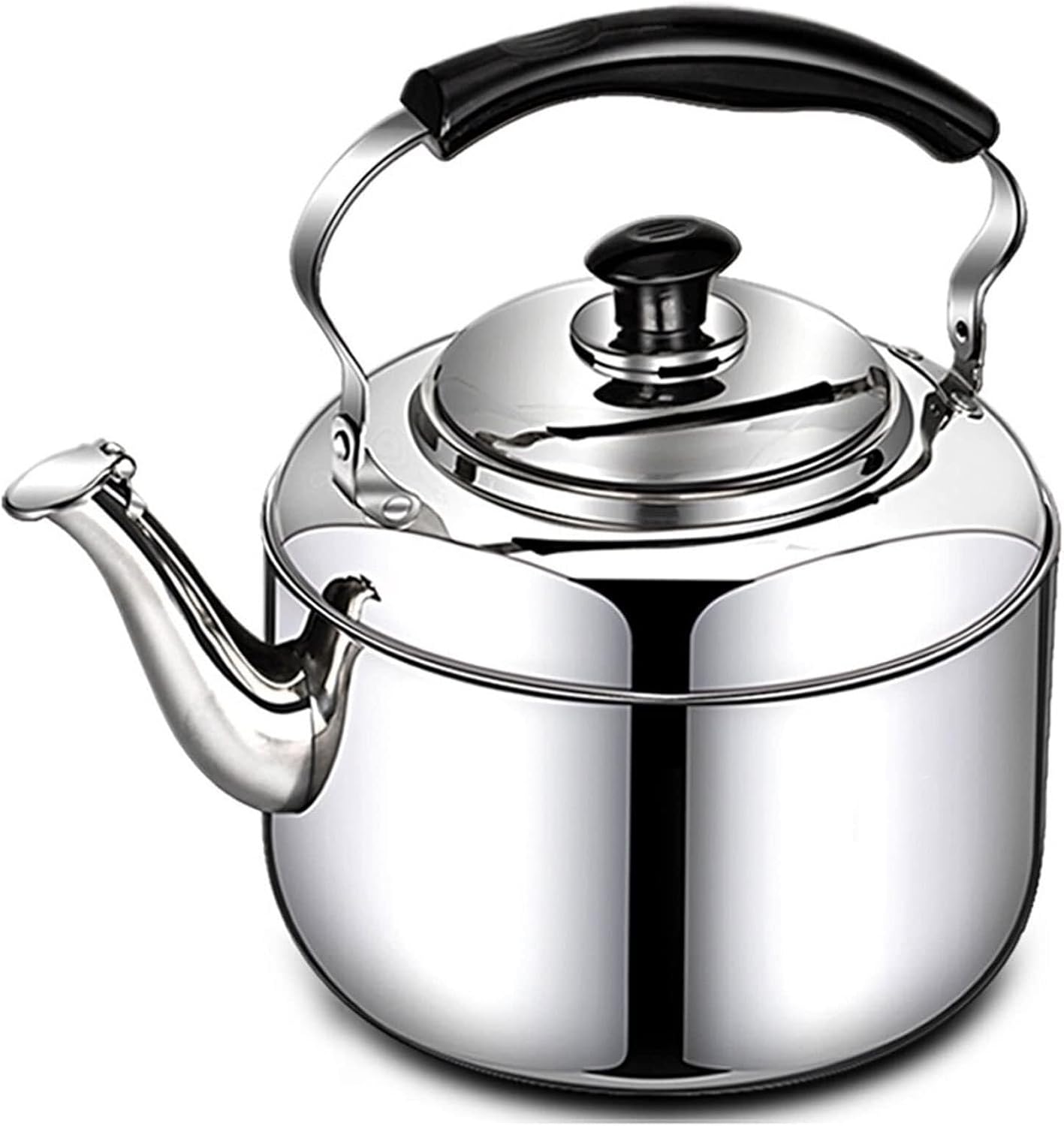 Vintage Whistling Tea Kettle - 304 Stainless Steel Teapot for Induction, Gas, Electric & Halogen Stoves - Ergonomic Handle & Automatic Trigger Spout - 3.2 to 5.3 Quart Capacity(5L)