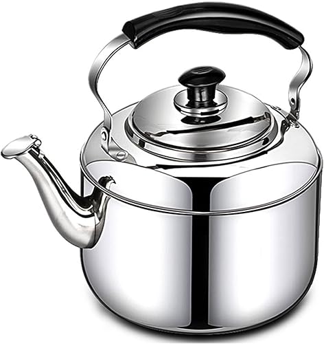 Tetera silbante vintage, tetera de acero inoxidable 304 para estufas de inducción, gas, eléctricas y halógenas, mango ergonómico y boquilla de