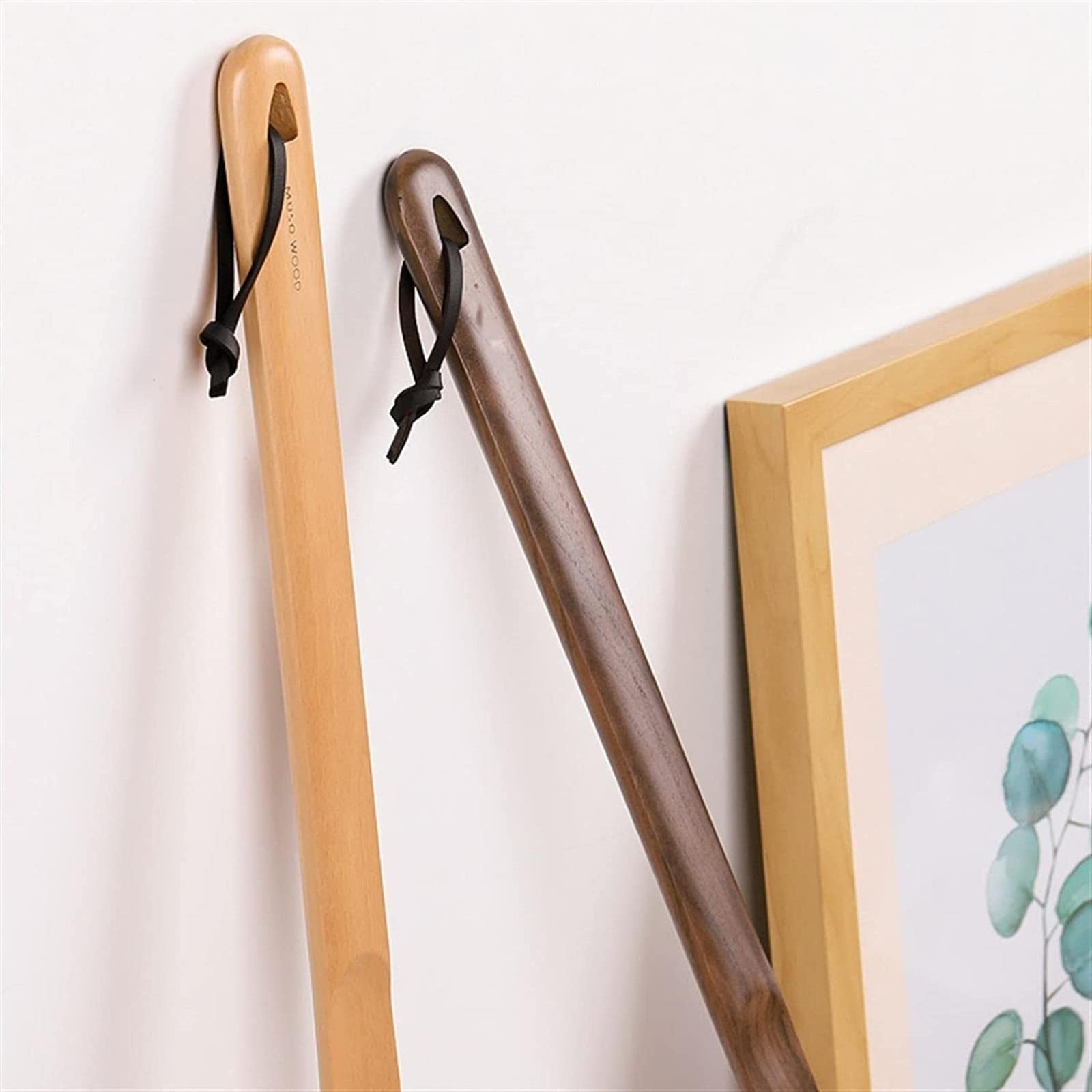 Cuerno de Zapatos de Madera con cordón Cuerno de Zapatos Mango Largo para Personas Mayores Niños Cuerno de Zapatos para Zapatos de Viaje, Botas Ayuda de Alcance de pie Grande (Nogal Negro de