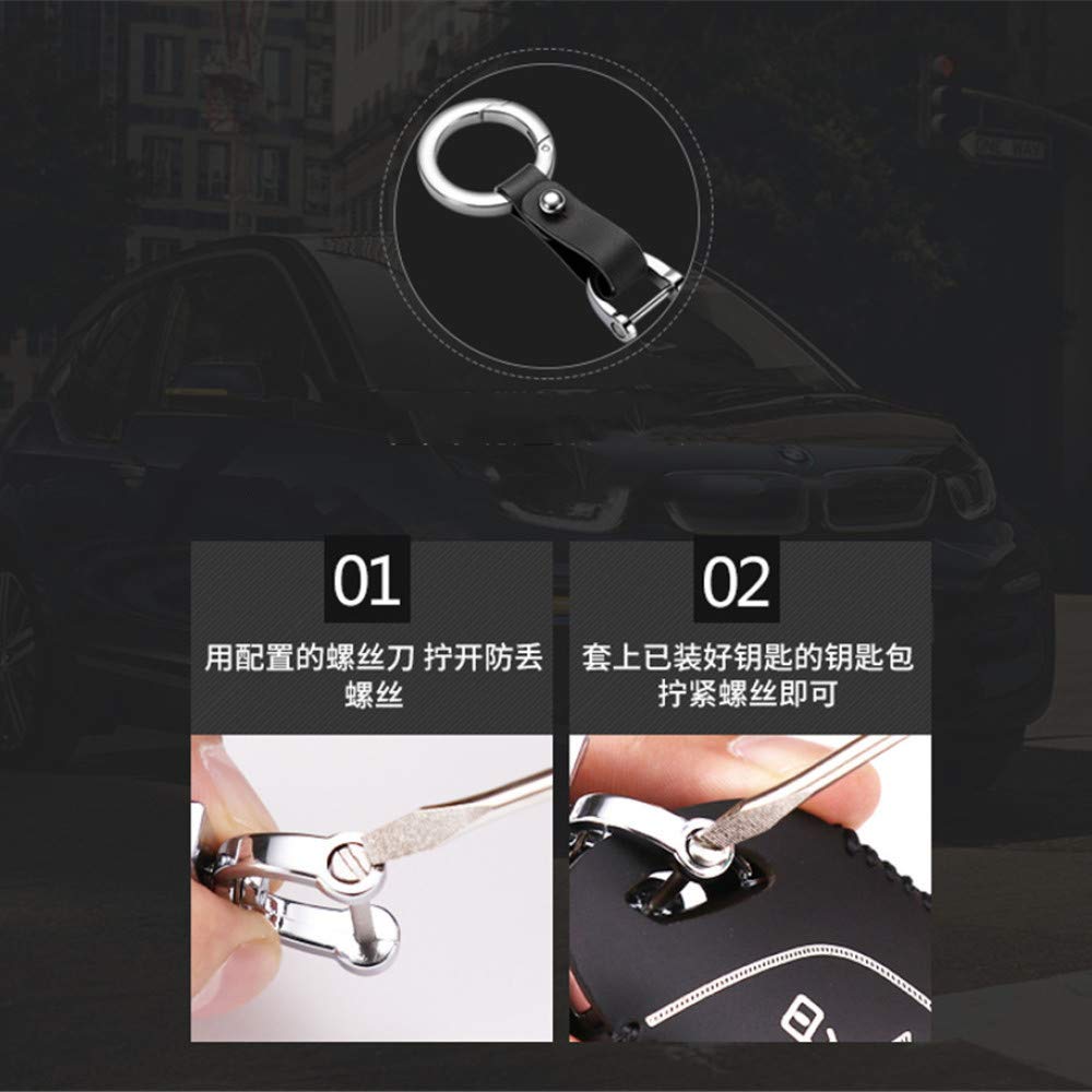 HIBEYO Koeienhuid autosleutel hoes geschikt voor BMW i3 i3s i8 Series rundleer sleutelhoes beschermhoes voor BMW i3 i3s i8 Series sleuteletui