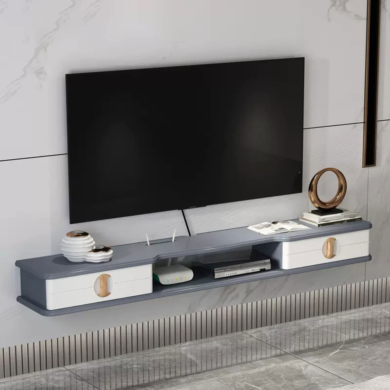 Mensola da parete galleggiante per TV, router, lettore DVD, giocattoli, foto, lettore CD, DVD, console TV, supporto con scaffale per merci.