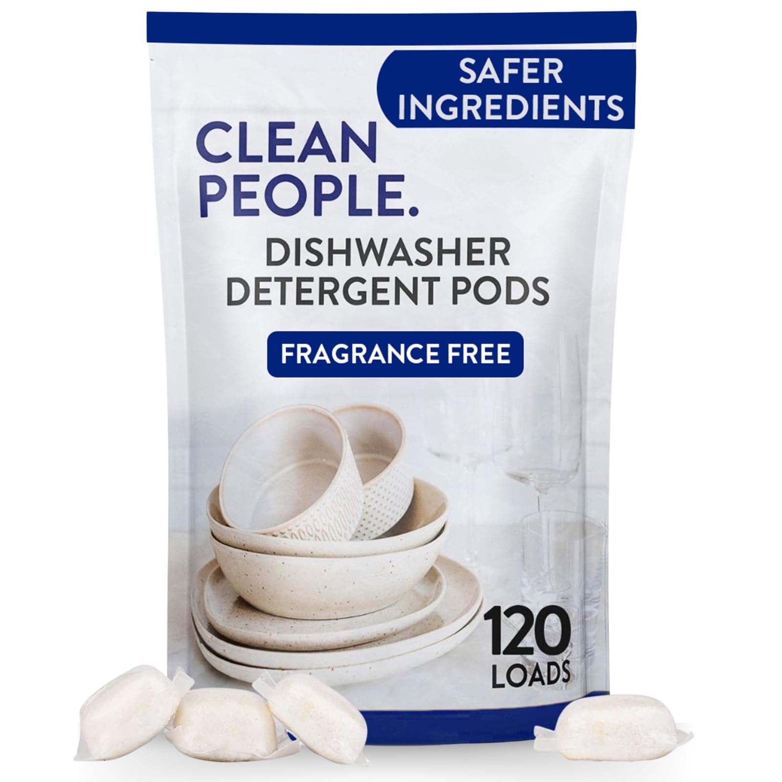 Clean People Dishwasher Pods - Cuts Grease & Rinses Sparkling Clean - Residue-Free - Phosphate Free Dishwashing Pods - Fragrance Free, 120 Pack