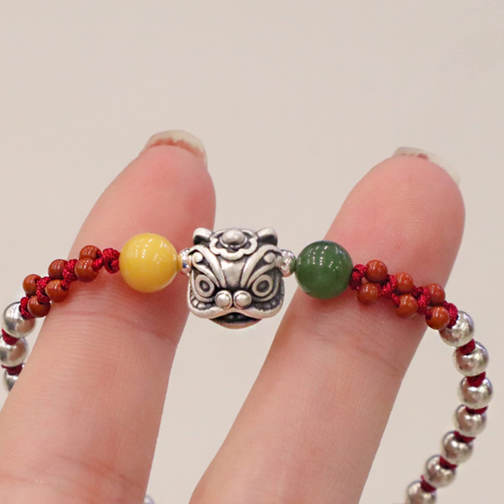 Brazalete encantado Pulsera de plata de ley 999 con león danzante, accesorio de plata antigua for mujeres y hombres, pulsera tejida con hilo rojo, amuleto, buena suerte, riqueza, joyería, regalos for