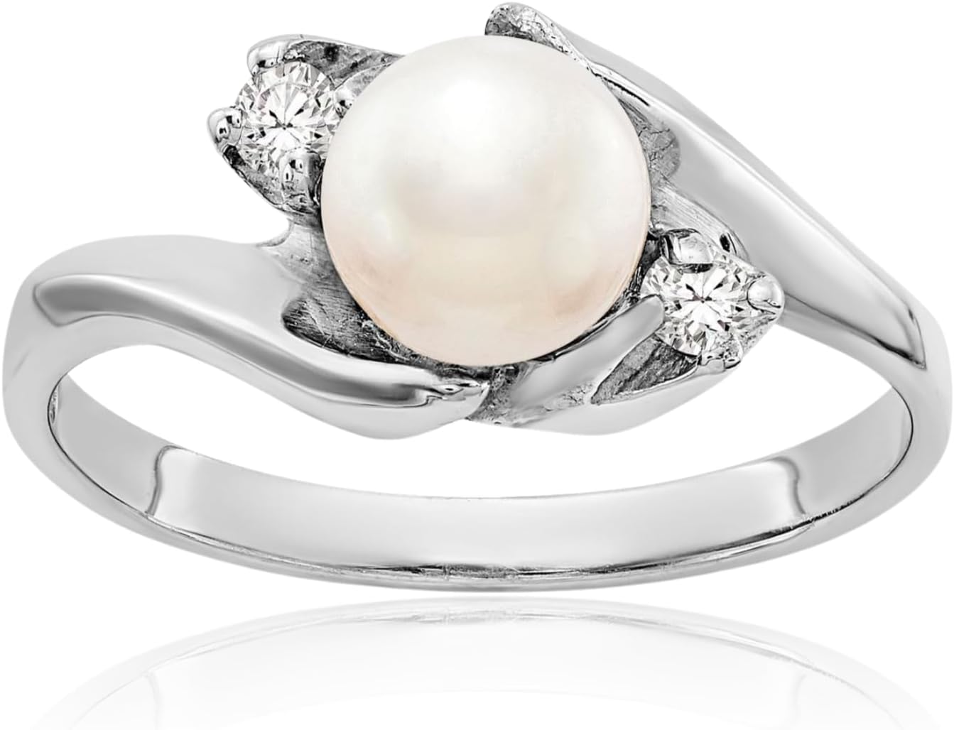 IceCarats 14K Solid White Gold Freshwater Pearl Diamond Statement Fashion Ring 2.2mm Slim Band Prong Set