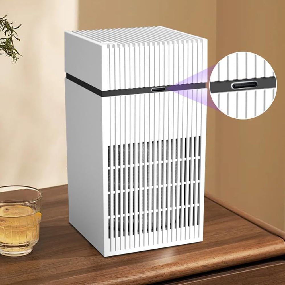 Purificatore d'aria portatile USB, purificatore d'aria quadrato, ricaricabile tramite USB, con filtro HEPA con carbone attivo, per filtrazione e deodorizzazione a casa e in viaggio (nero)