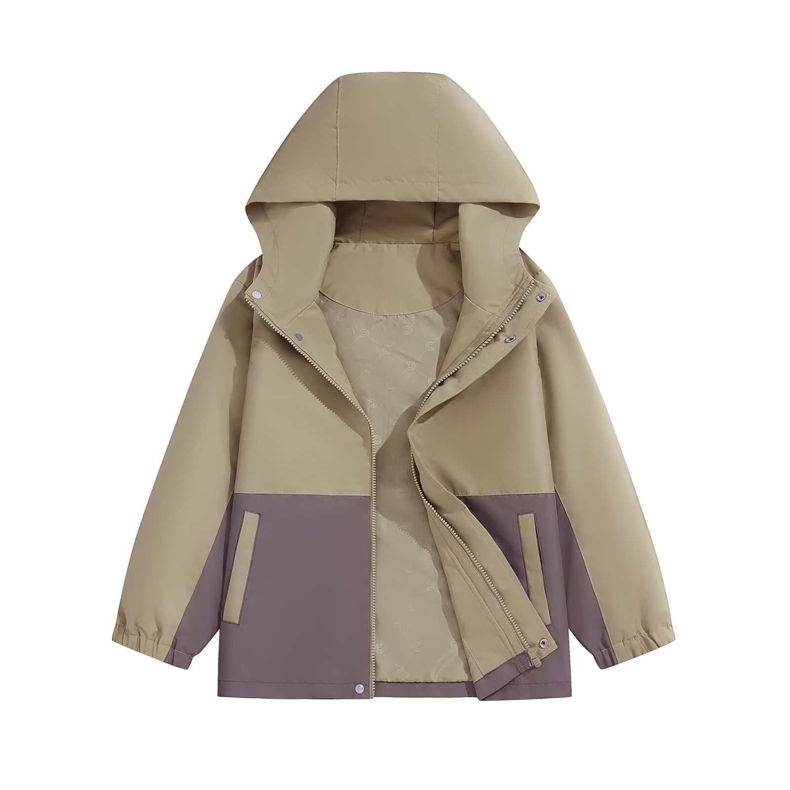 Basadina Boys Khaki Rain Jacket With Hood Waterproof Casual Lightweight Zipper Raincoat For Kids Outwear Windbreaker Clothes (5-16)