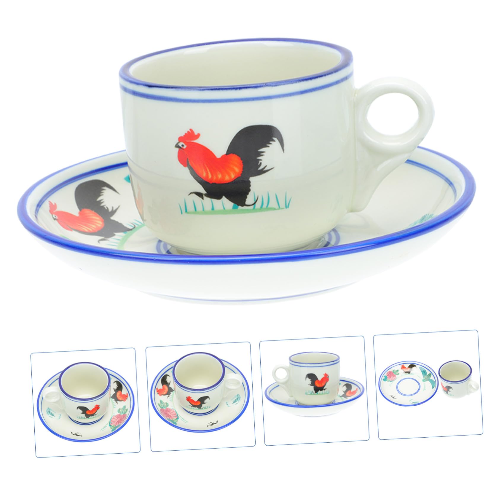 COLLBATH Retro Emaille Kaffeetasse mit Hahn Motiv Hitzebeständiger Griff und Sicher Runder Rand Geschenk für Feiertage Vintage Stil mit Filigraner Verarbeitung