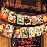 Vintage Fall Banner Decor Thanksgiving Decor Pumpkin Turkey Banner Bunting Garland Retro Thanksgiving Party Decorations for Fall Harvest Party