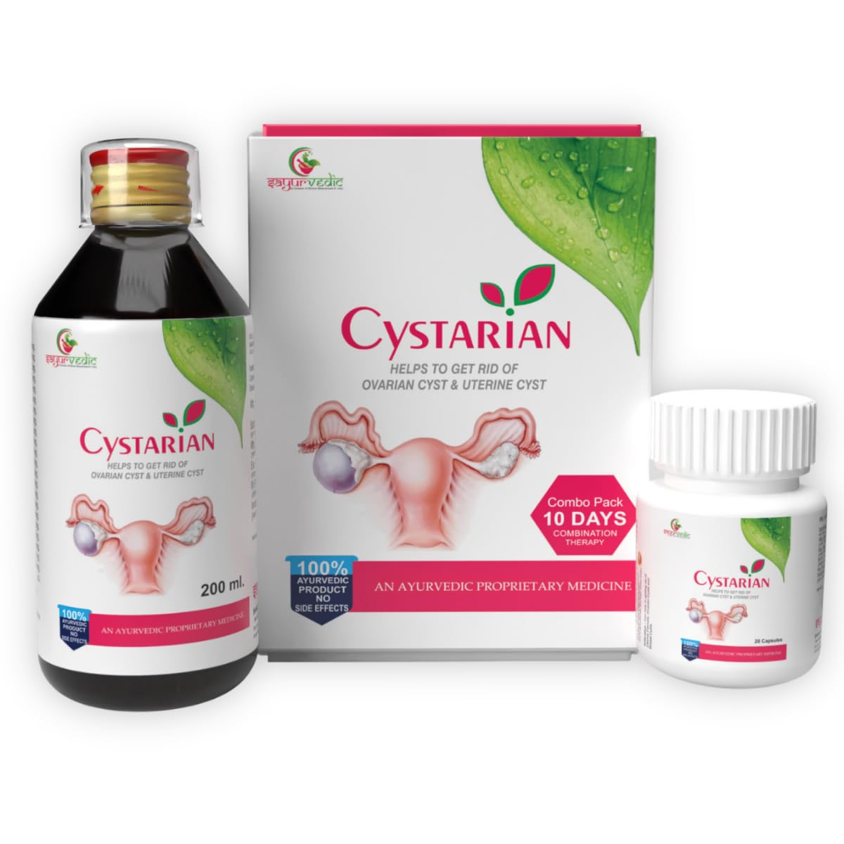 Sayurvedic Cystarian PCOS/PCOD Care Combo - Ayurvedic Supplements Kit for Women | Hormonal Balance & Ovary/Uterine Cyst Control | Regulates Ovulation | Includes 20 Capsules + 200ml Tonic (B0CW1SQXD4) Amazon Price History, Amazon Price Tracker