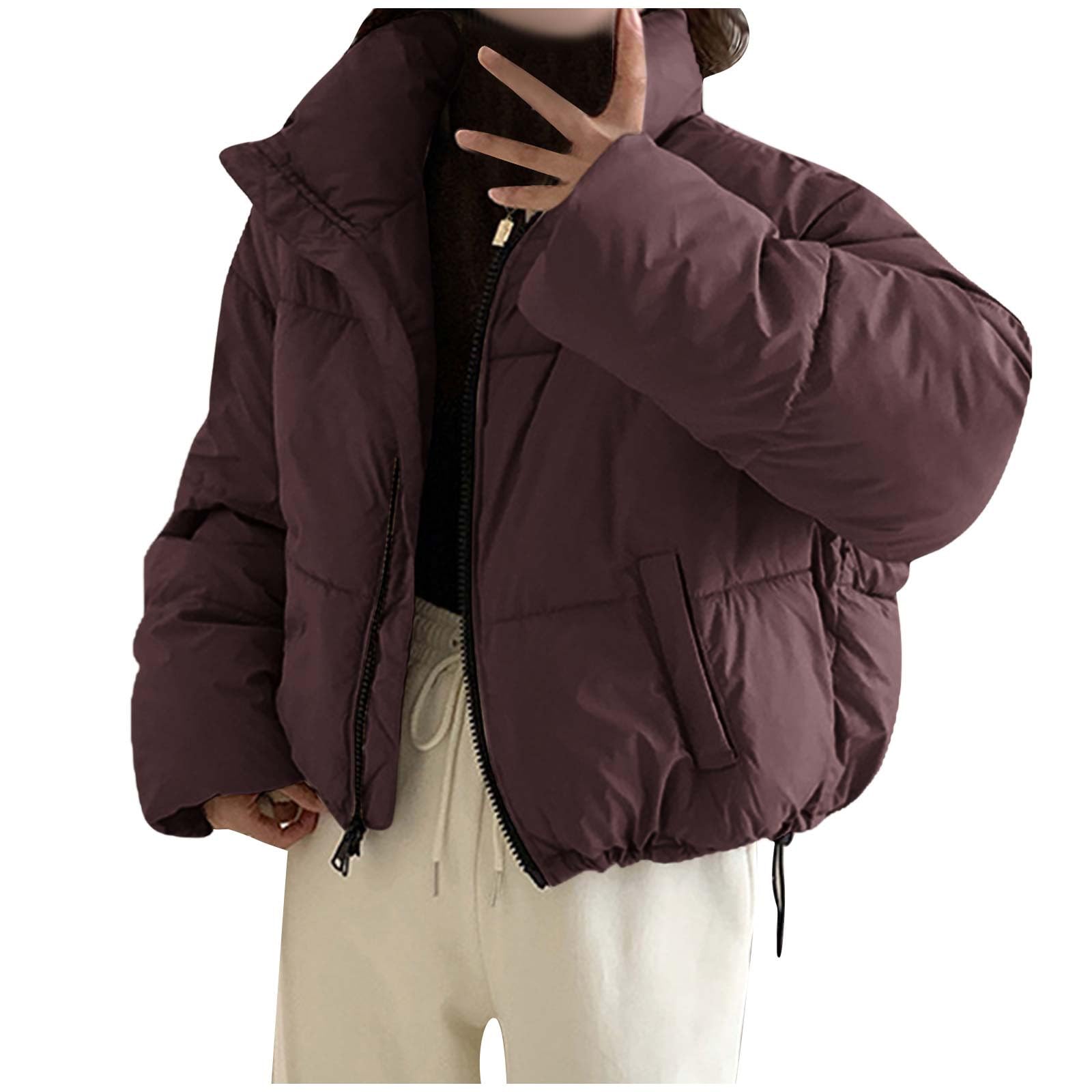 GULASISI Womens Baggy Fluffy Down Coats Winter Thicken Cotton-Padded Clothes Y2K Teen Girls Cropped Puffer Jacket Thermal Down/UK Size/Ladies Winter Clothes Red