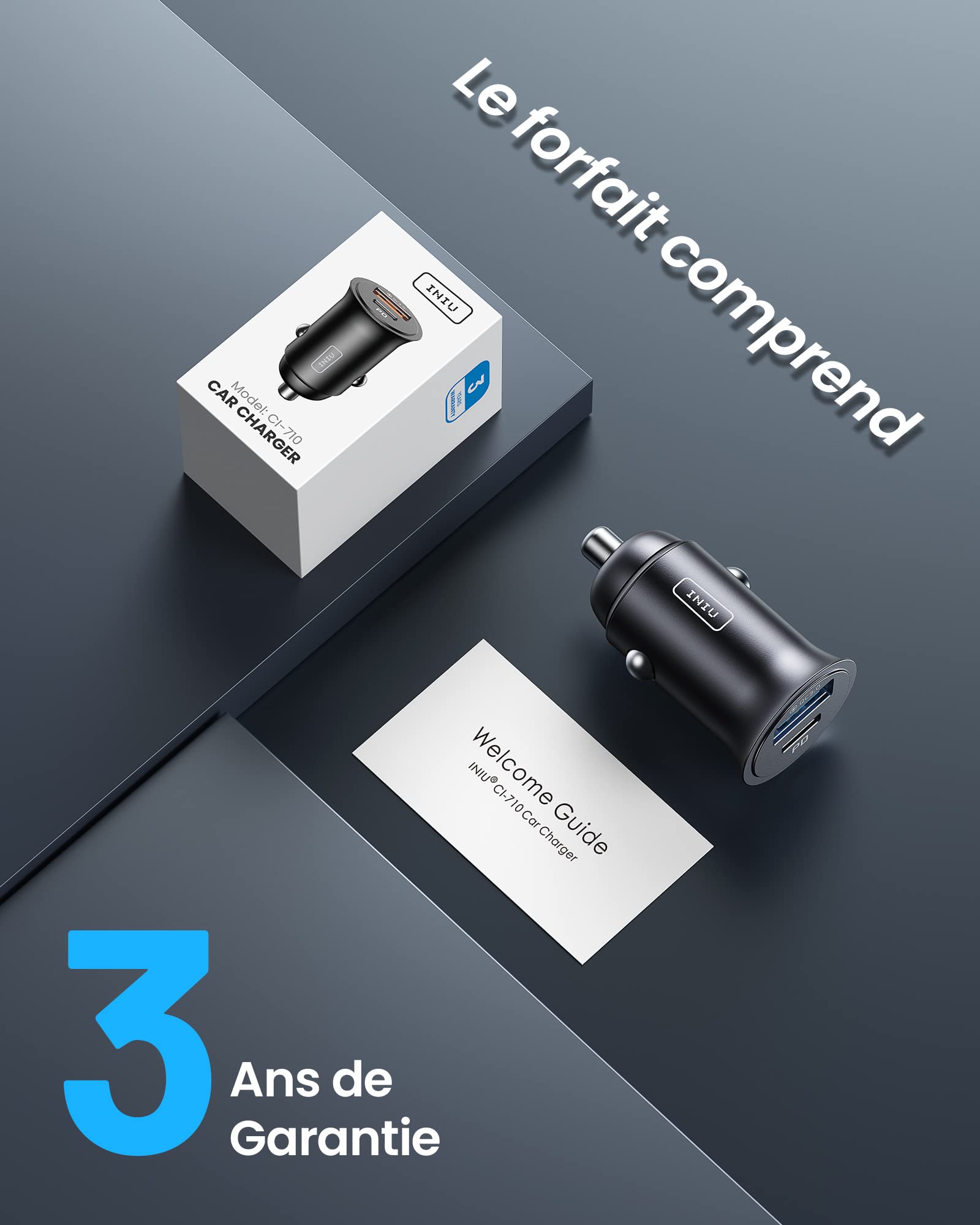 INIU Allume Cigare USB C, 2 Ports 60W Charge Rapide Chargeur Voiture with USB C et A, Prise Allume Cigare 12V pour iPhone 16 15 14 13 12 11 Pro Max Mini Plus Samsung S38 Huawei iPad AirPods Switch