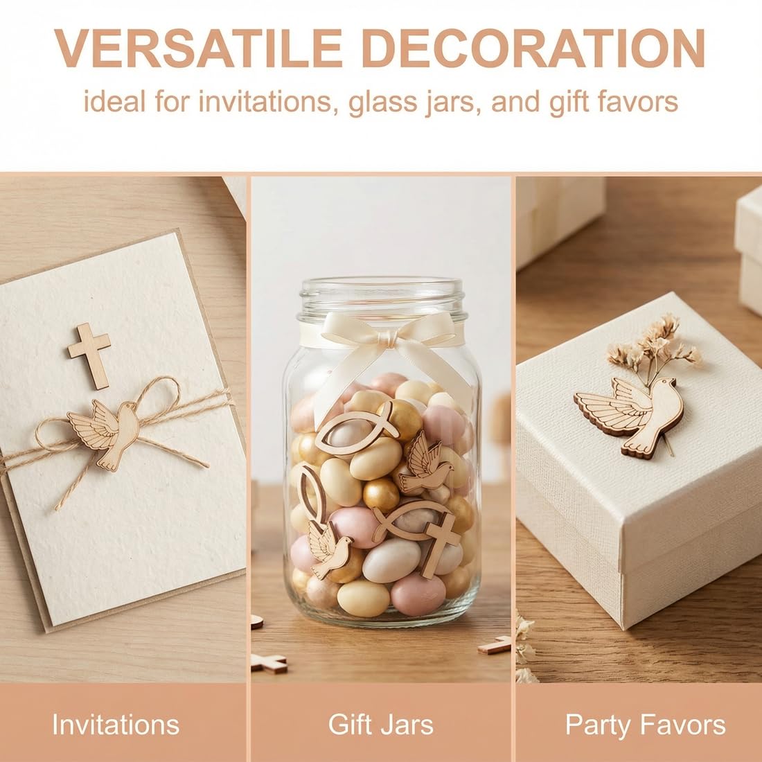 100 pièces de décoration en bois pour baptême, convenant aux fêtes prénatales, baptêmes, fêtes de garçons/filles et autres occasions