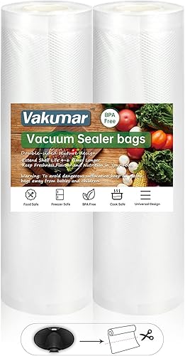Vakumar Bolsas selladoras al vacío, paquete de 2 rollos de 8 x 60 pies para alimentos, sellar una comida, grado comercial, sin BPA, grado comercial,