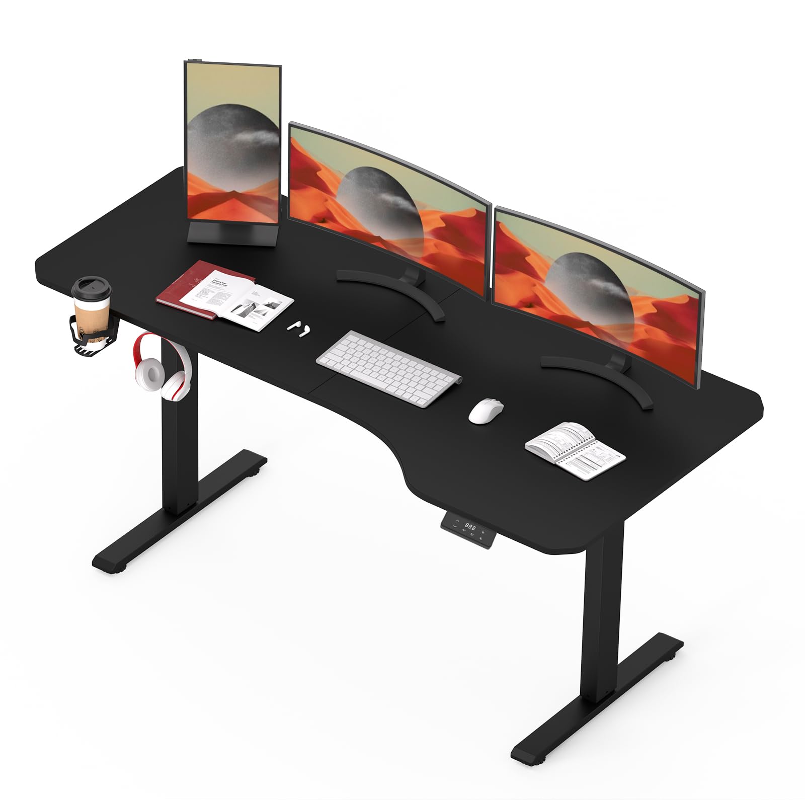 SANODESK QS+ 160 x 75 cm Escritorio Elevable Eléctrico con Tablero Escritorio Regulable en Altura Eléctrico Telescópico Bidireccional con Control de Memoria y Tecnología Anticolisión (Negro)
