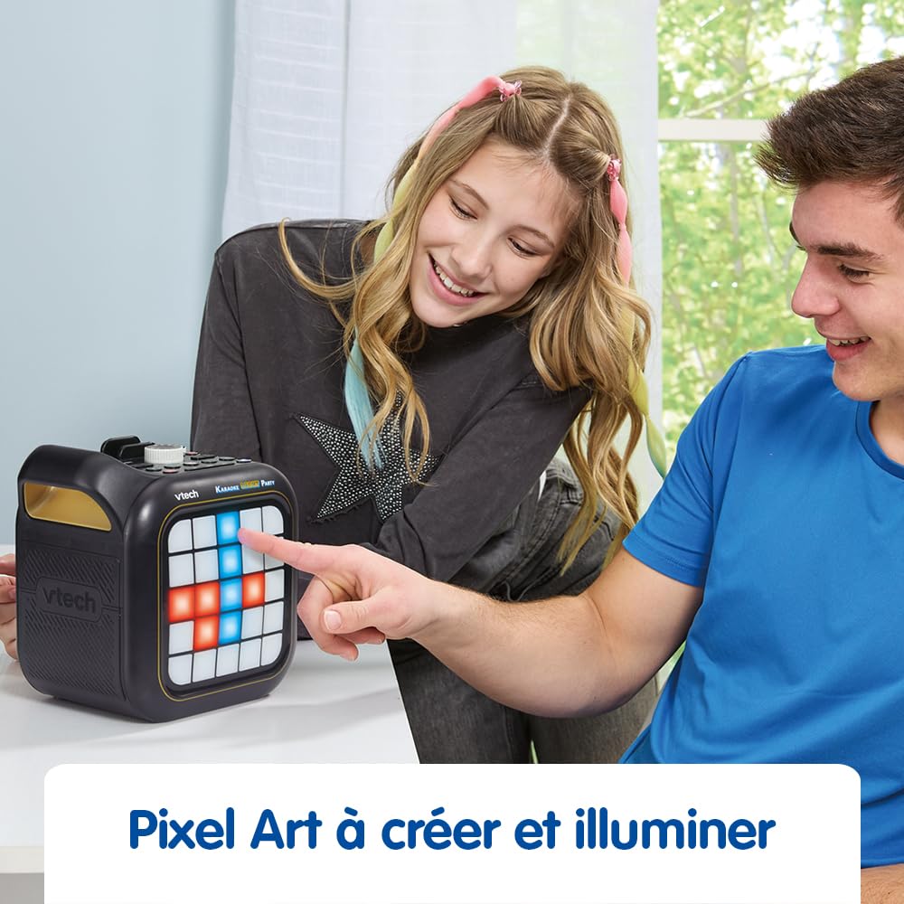 VTech Karaoke Light Party Enceinte Bluetooth Lumineuse Pixel Art Kit Karaoké Complet avec 2 Micros sans Fil Modificateur de Voix Jeux