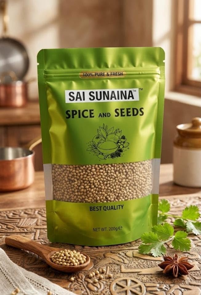 SAI SUNAINA Whole Coriander Seeds (Sabut Dhania) – Fresh, Aromatic & Natural Spice for Indian Cooking (Premium Quality) (500g)