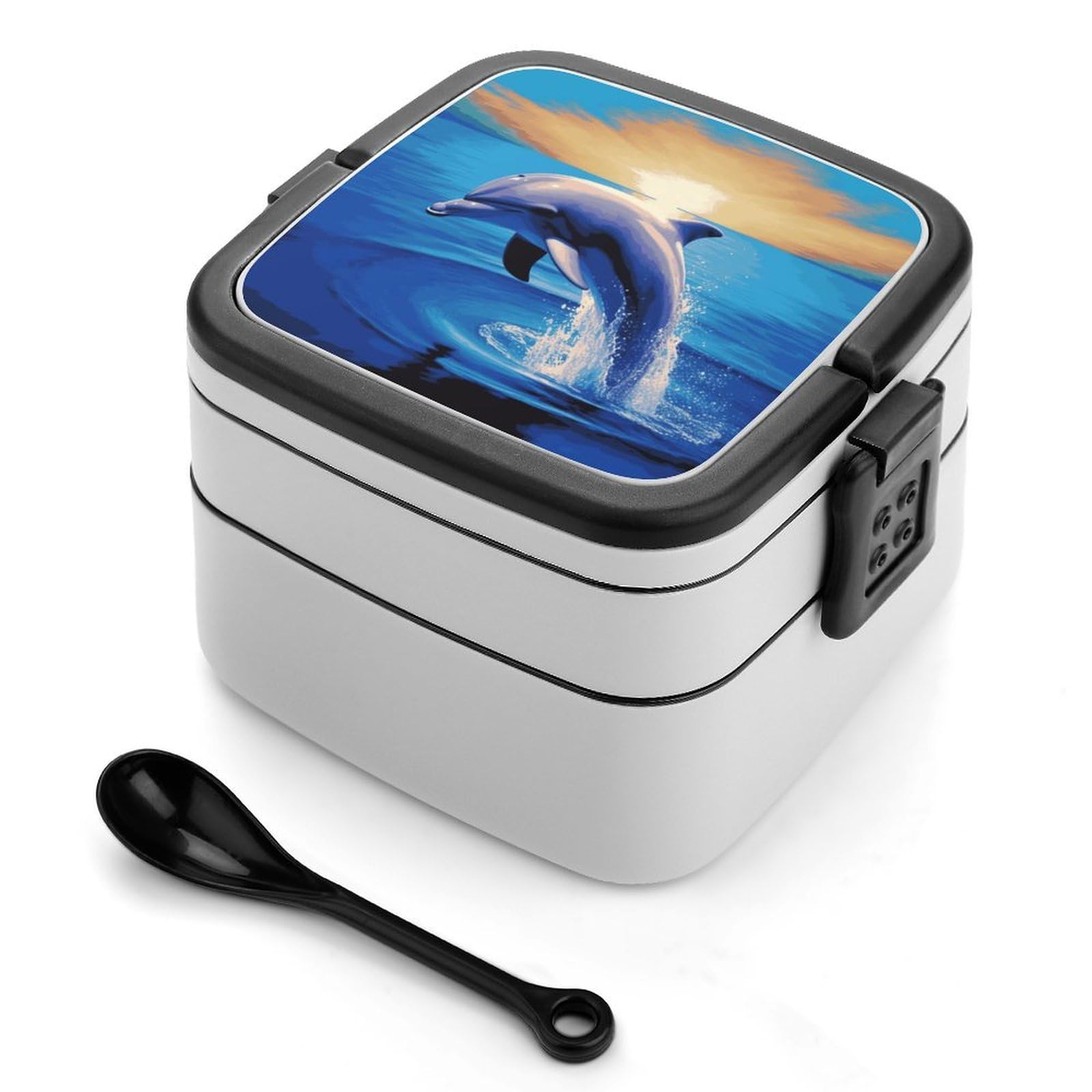 JTREHY Elegant Dolphin Lunch Box Double-Layer Portable Lunch Container Stackable Large Capacity Leakproof Bento Box for Dining Out Work Picnics Travel