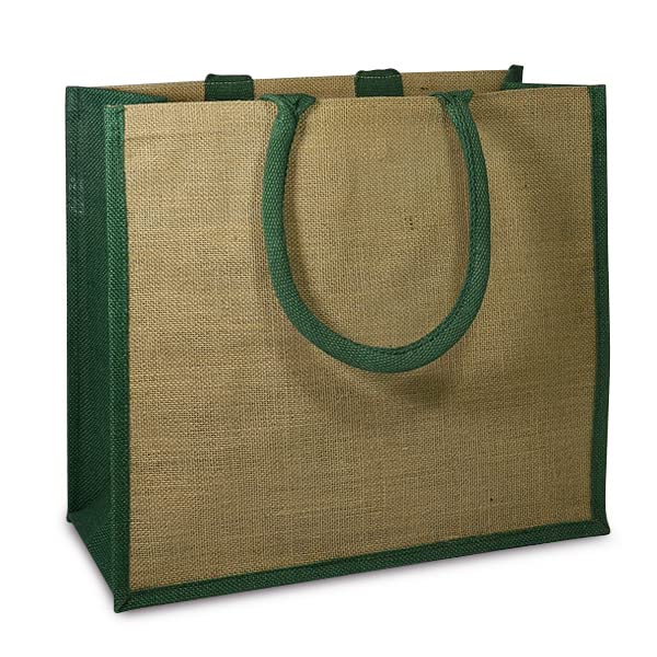 Bolso tote de yute Expo International Dakota de dos tonos con refuerzo lateral, esencial para verano | Verde miniatura 1