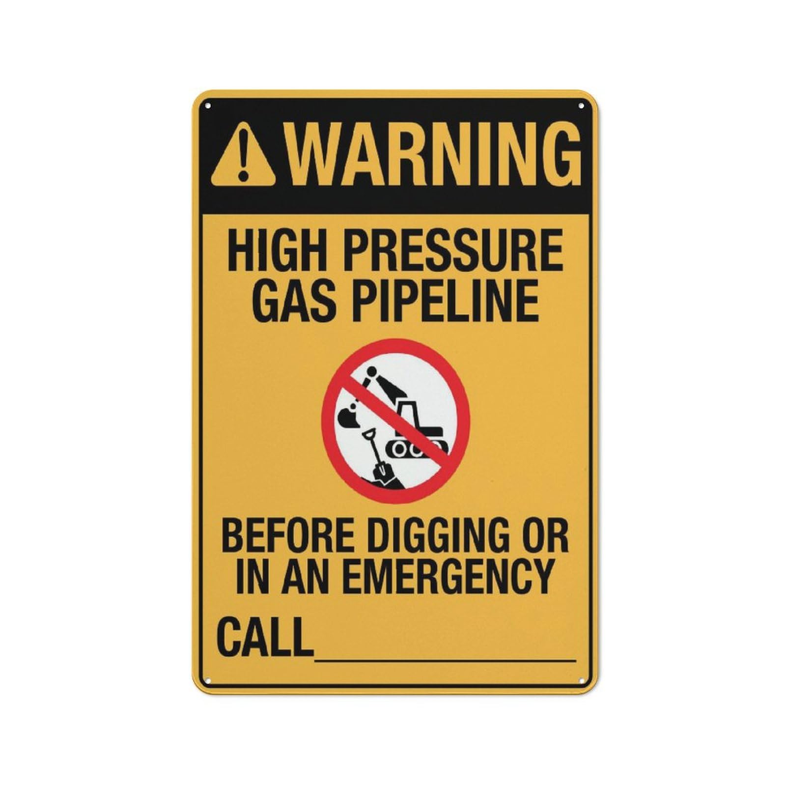 Warning High Pressure Gas Pipeline 8"x12" Rust-Resistant Aluminum Sign - Indoor & Outdoor Use for Fence & Yard