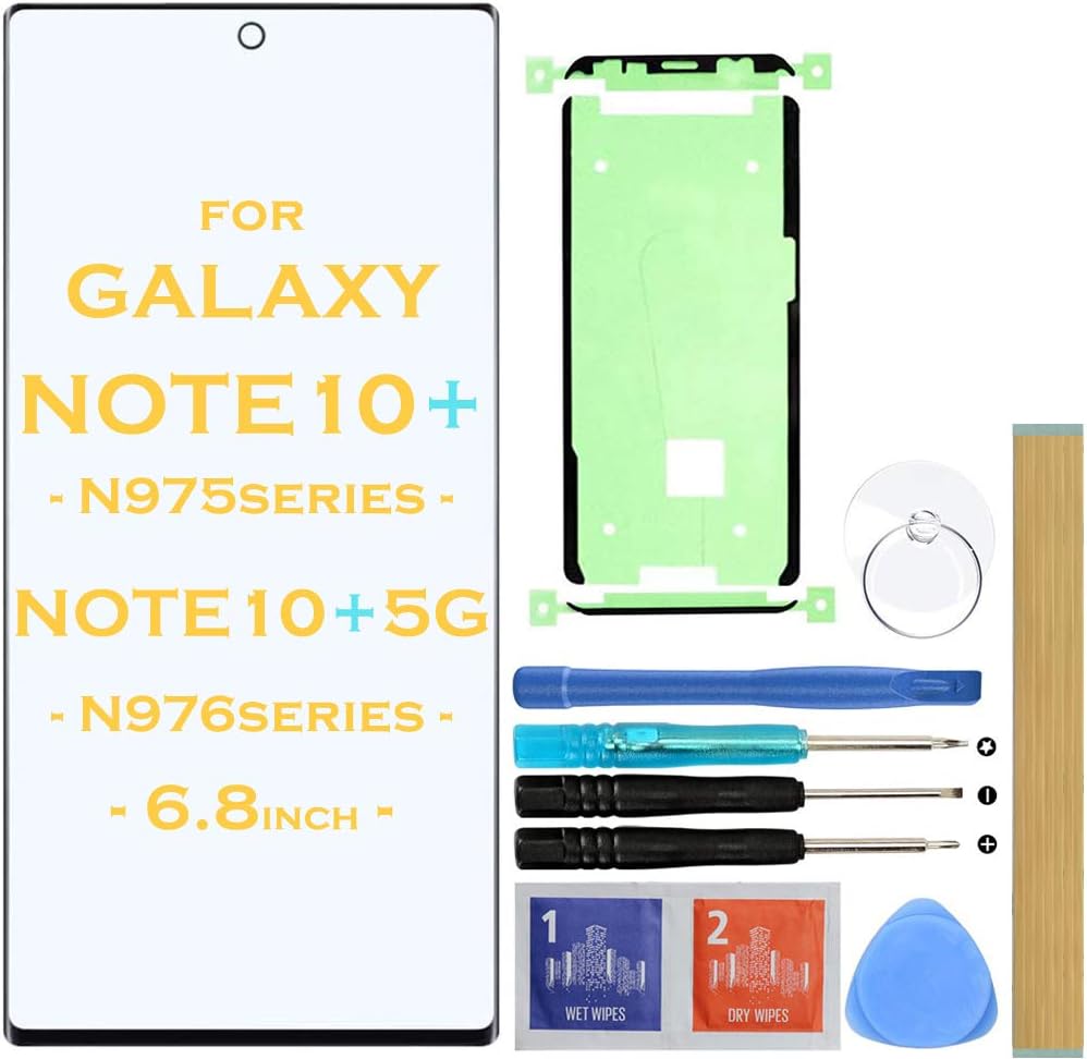 NOTE 10+ Plus Outer Lens Screen Front Glass Replacement for Samsung Galaxy NOTE 10+ Plus N975 Series NOTE 10+ Plus 5G N976 Series 6.8" (Black)